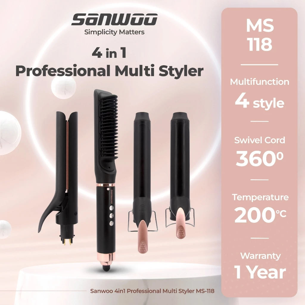 Sanwoo 4in1 Professional Multi Styler MS-118/ Catokan Pengeriting dan Pelurus Rambut